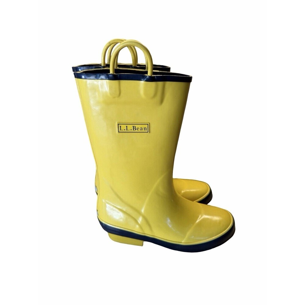 L.Bean Kids Puddle Stompers Rain Boots Size 2 Yellow Rubber Waterproof Durable - Picture 3 of 9